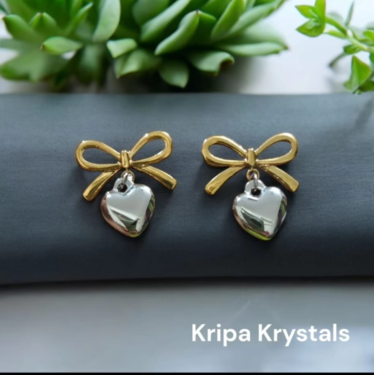 Bow & Heart Charm Earrings – Duo-Tone Studs