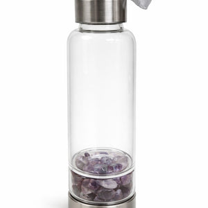 Kripa Krystals Amethyst Tumble Crystal Water Bottle | Natural Healing Crystal Infused Bottle for Calmness, Stress Relief & Positive Energy