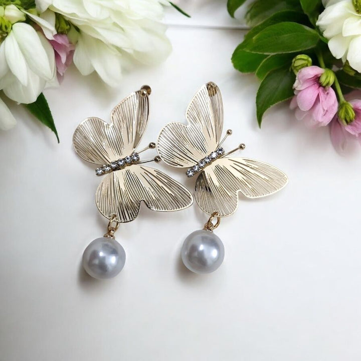 Butterfly Pearl Drop Earrings