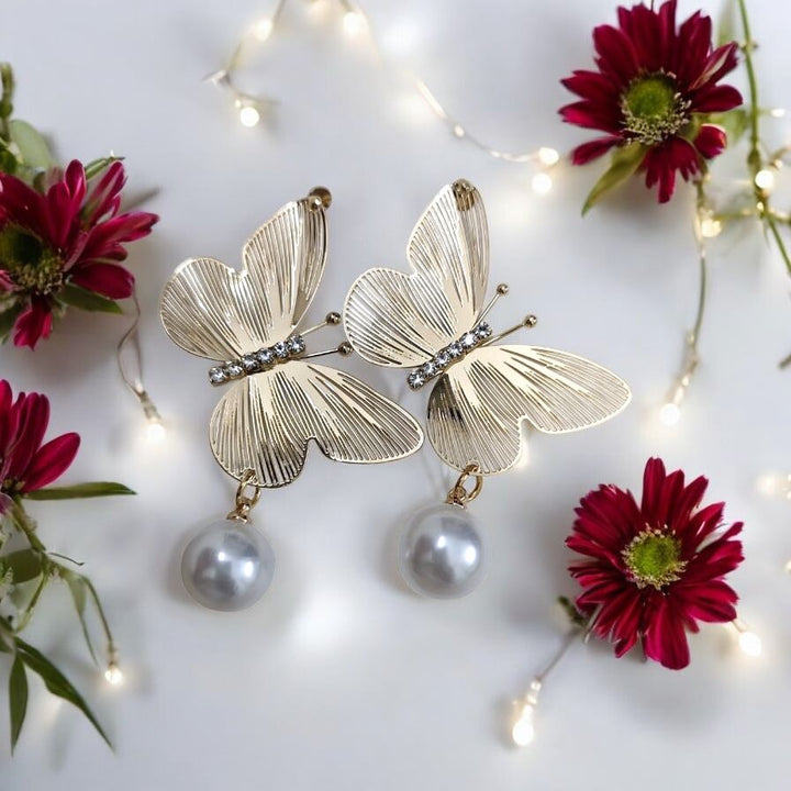 Butterfly Pearl Drop Earrings