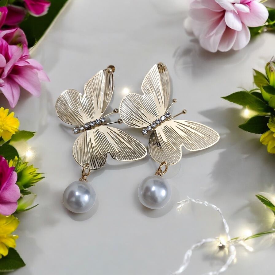 Butterfly Pearl Drop Earrings