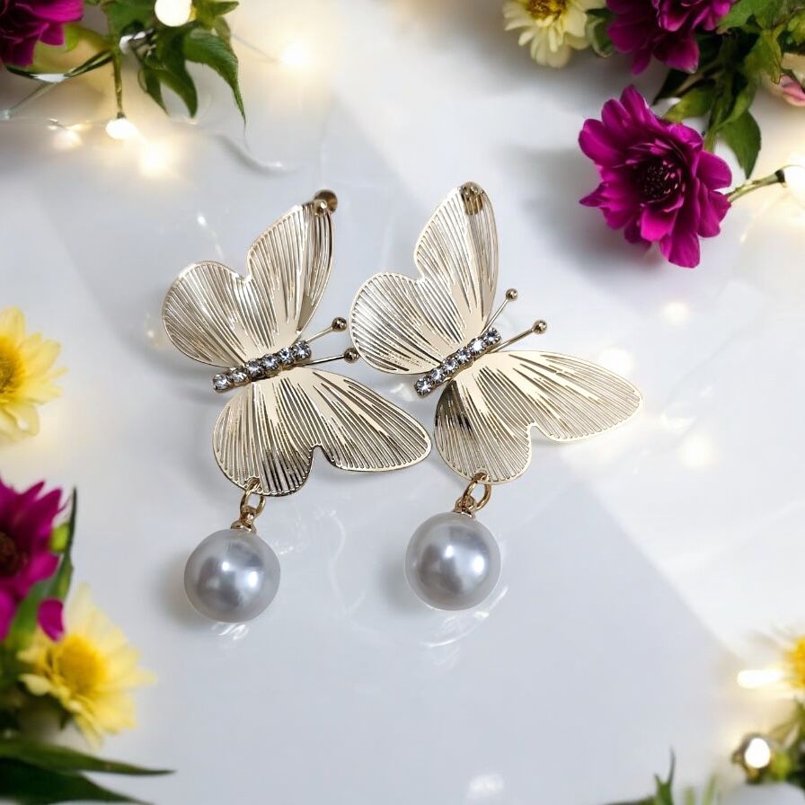 Butterfly Pearl Drop Earrings