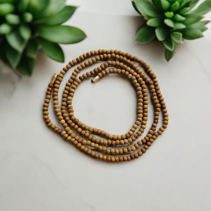 Chandan Kanthi Mala – Two Layered – Natural Sandalwood Beads with Brass Clasp