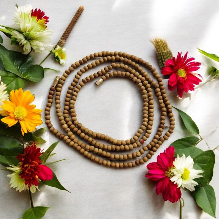 Chandan Kanthi Mala – Two Layered – Natural Sandalwood Beads with Brass Clasp