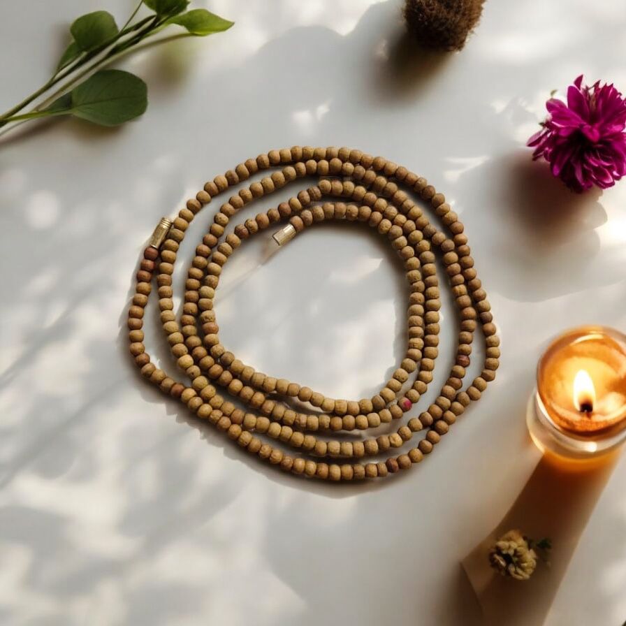 Chandan Kanthi Mala – Two Layered – Natural Sandalwood Beads with Brass Clasp