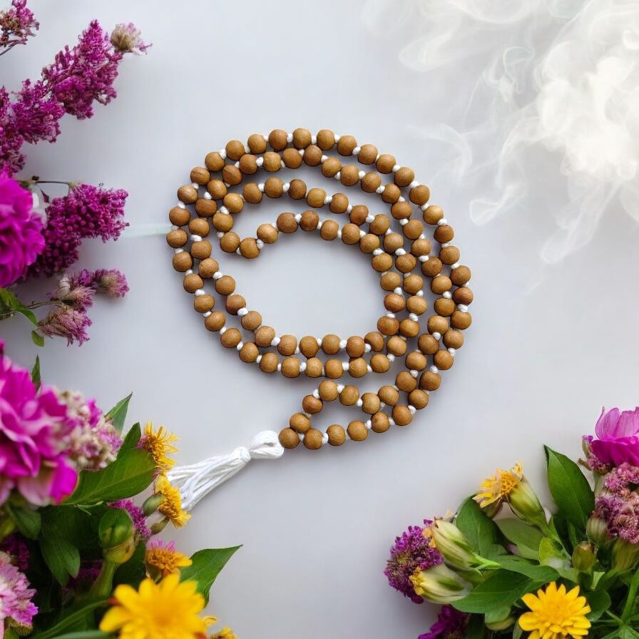 Sandalwood Japa Mala/Chandan Japa Mala from Vrindavan 8 MM Bead Size - 108+1
