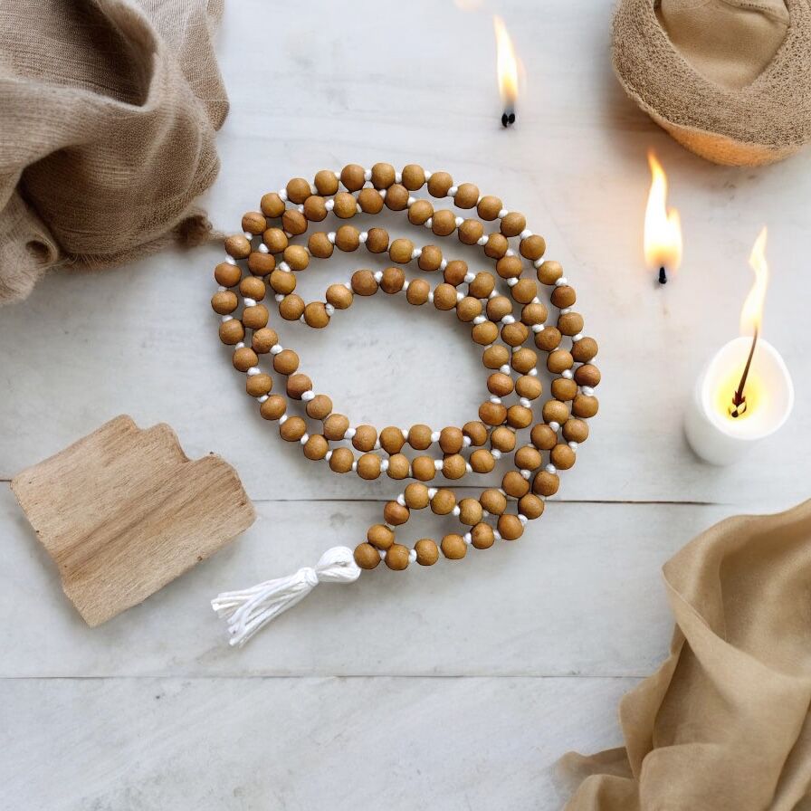 Sandalwood Japa Mala/Chandan Japa Mala from Vrindavan 8 MM Bead Size - 108+1