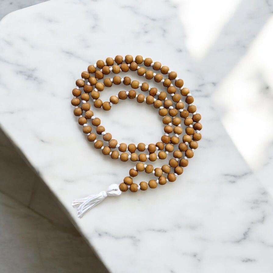 Sandalwood Japa Mala/Chandan Japa Mala from Vrindavan 8 MM Bead Size - 108+1