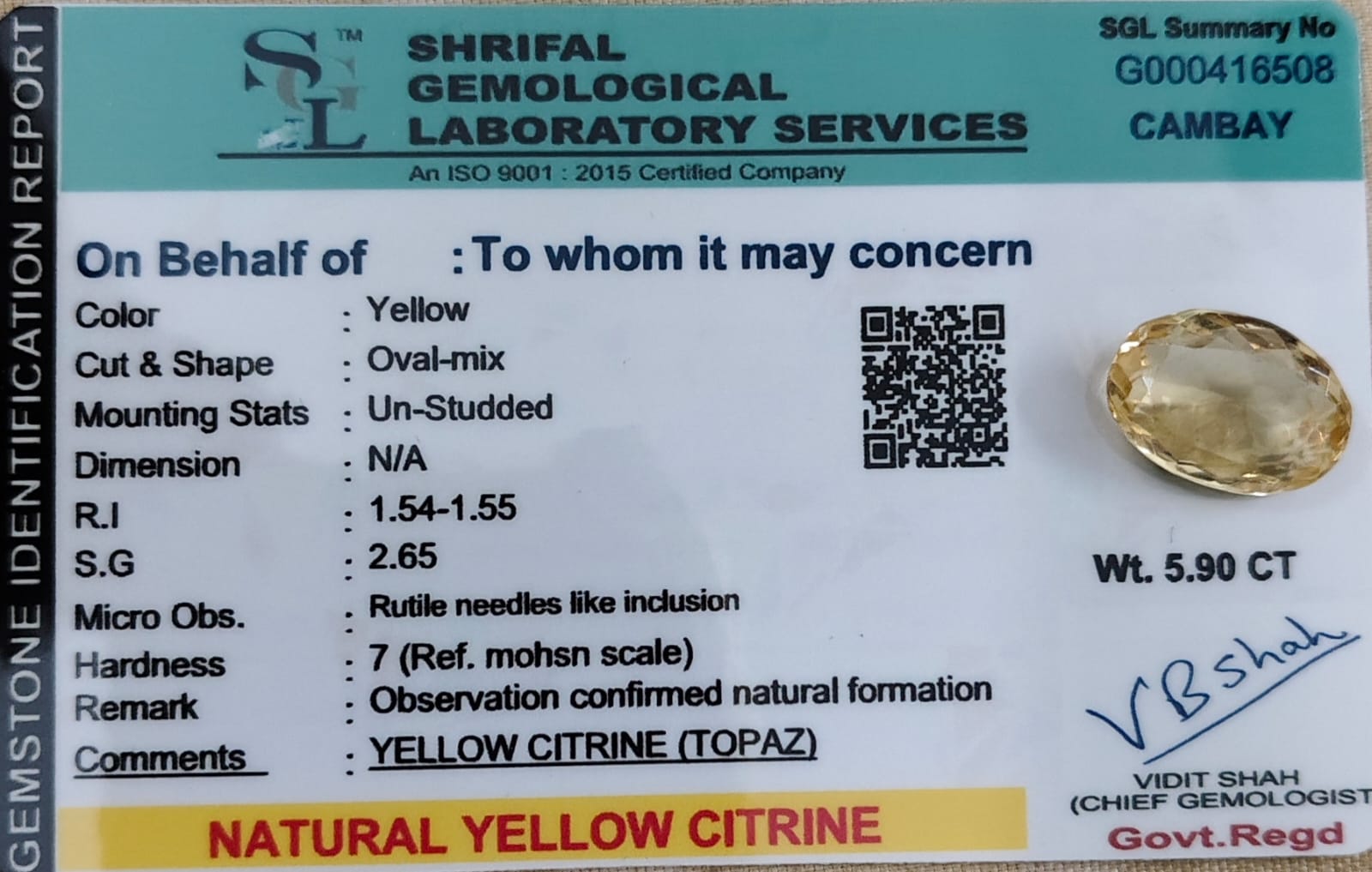Natural Citrine Gemstone – 5.9 Carats (Oval Cut)