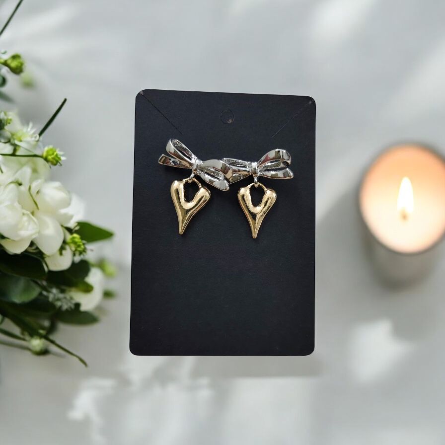 Golden Heart Bow Earrings