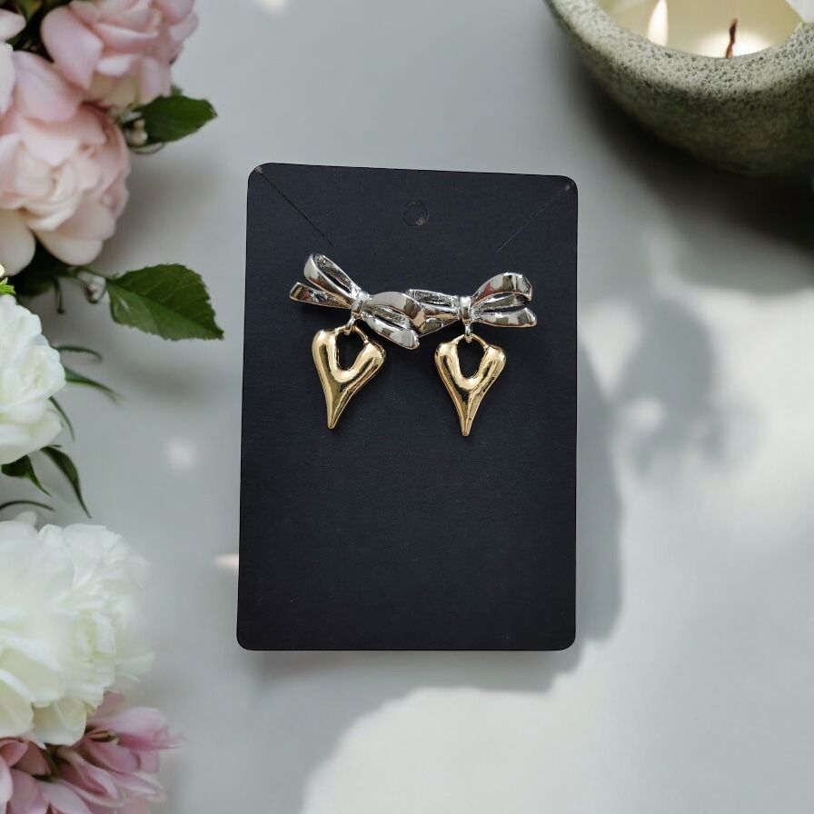Golden Heart Bow Earrings