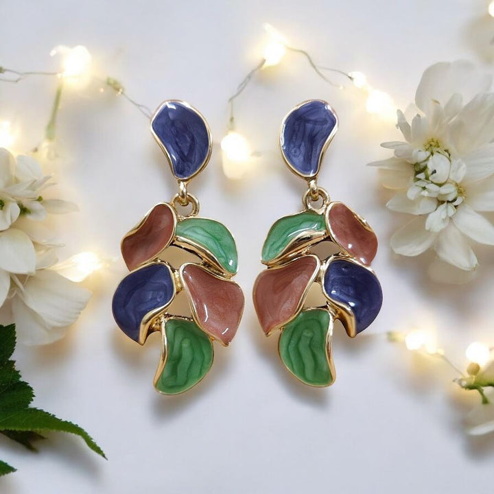 Multicolor Enamel Leaf Earrings - Style 1