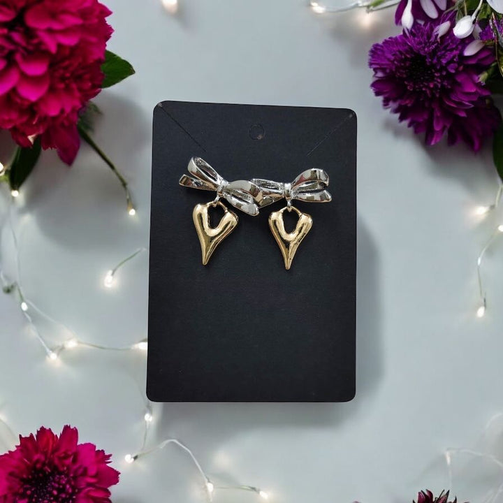 Golden Heart Bow Earrings