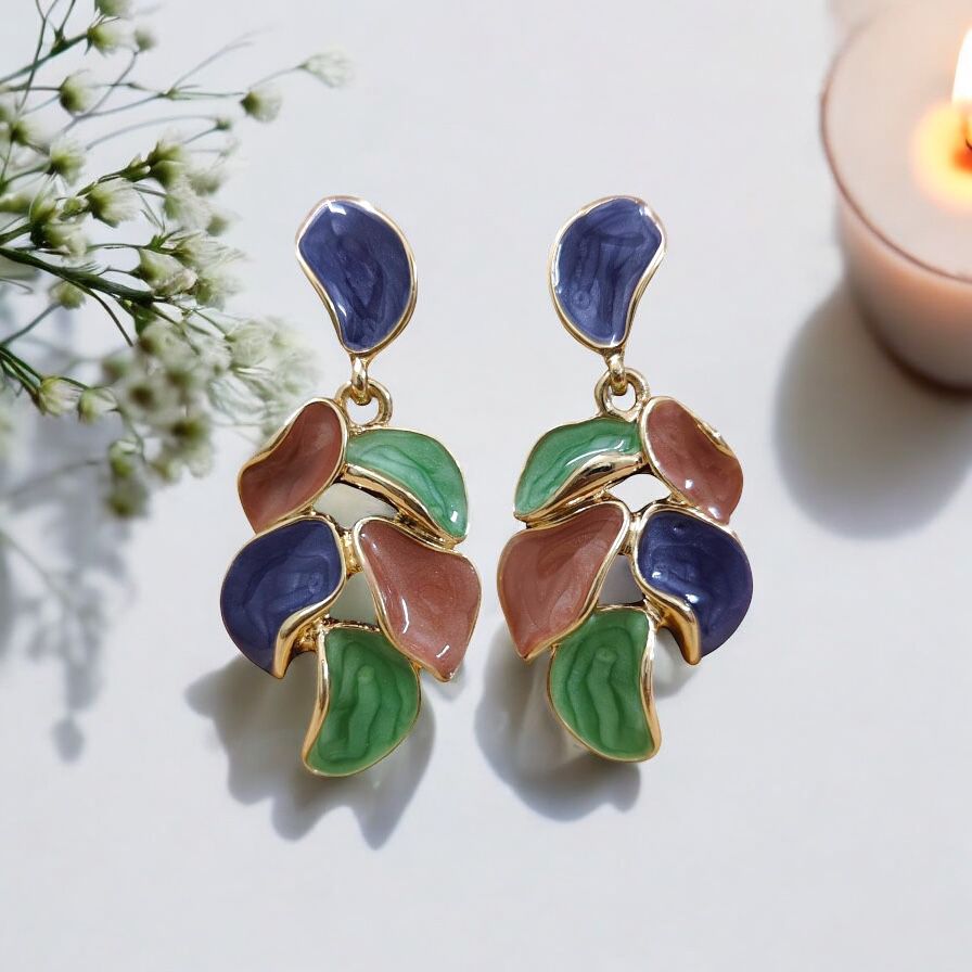 Multicolor Enamel Leaf Earrings - Style 1