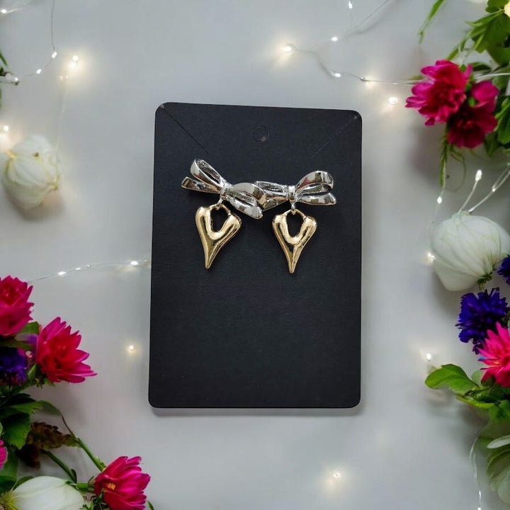 Golden Heart Bow Earrings