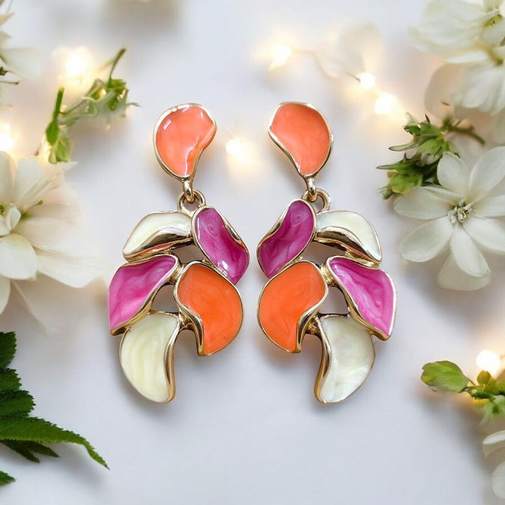 Multicolor Enamel Leaf Earrings - Style 2