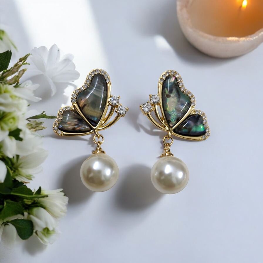 Butterfly Pearl Drop Earrings