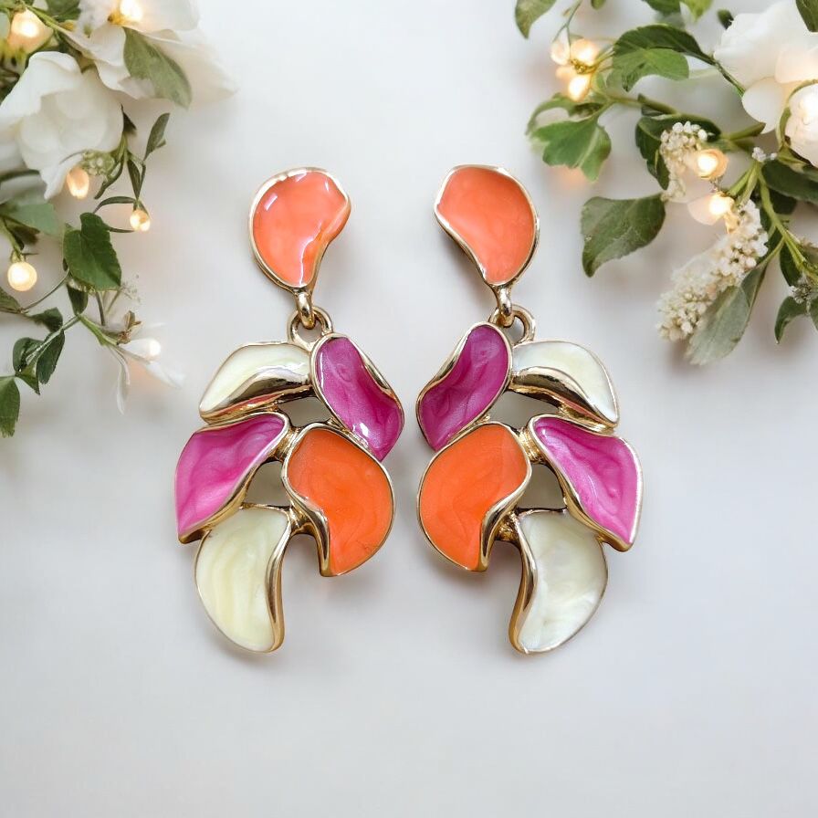 Multicolor Enamel Leaf Earrings - Style 2