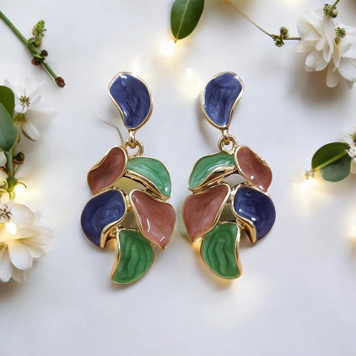 Multicolor Enamel Leaf Earrings - Style 1