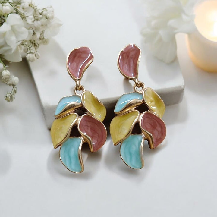 Multicolor Enamel Leaf Earrings - Style 3