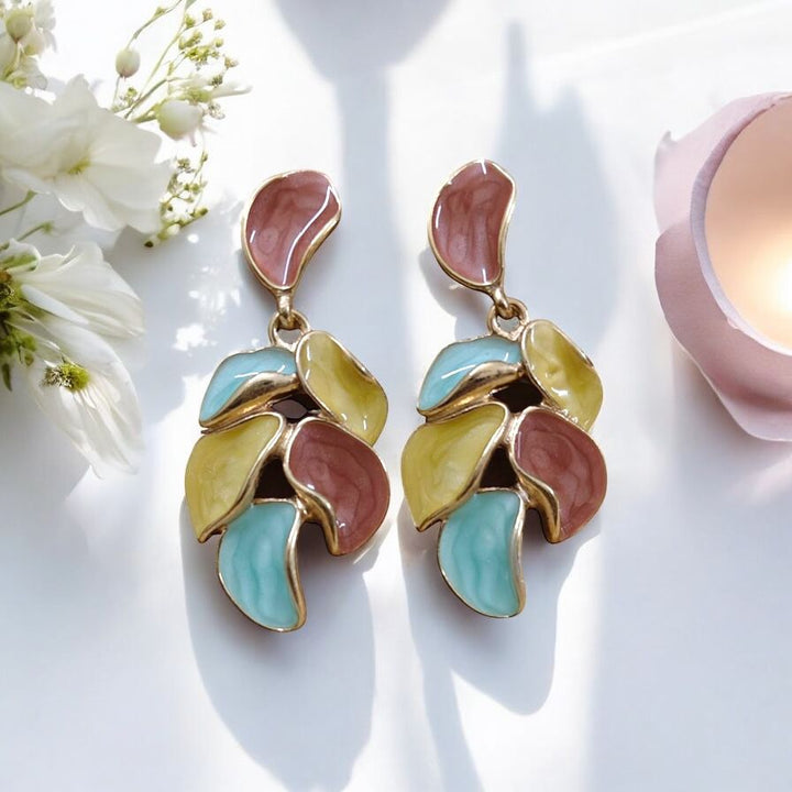 Multicolor Enamel Leaf Earrings - Style 3