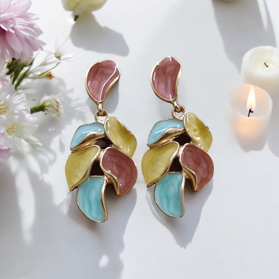Multicolor Enamel Leaf Earrings - Style 3