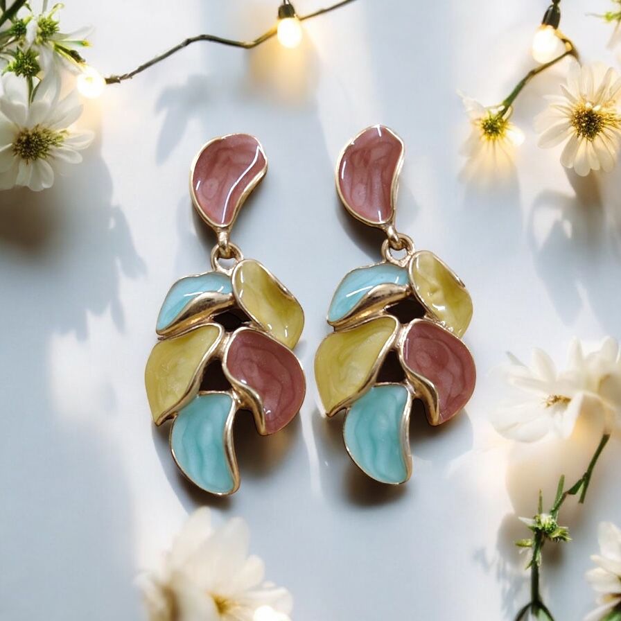 Multicolor Enamel Leaf Earrings - Style 3