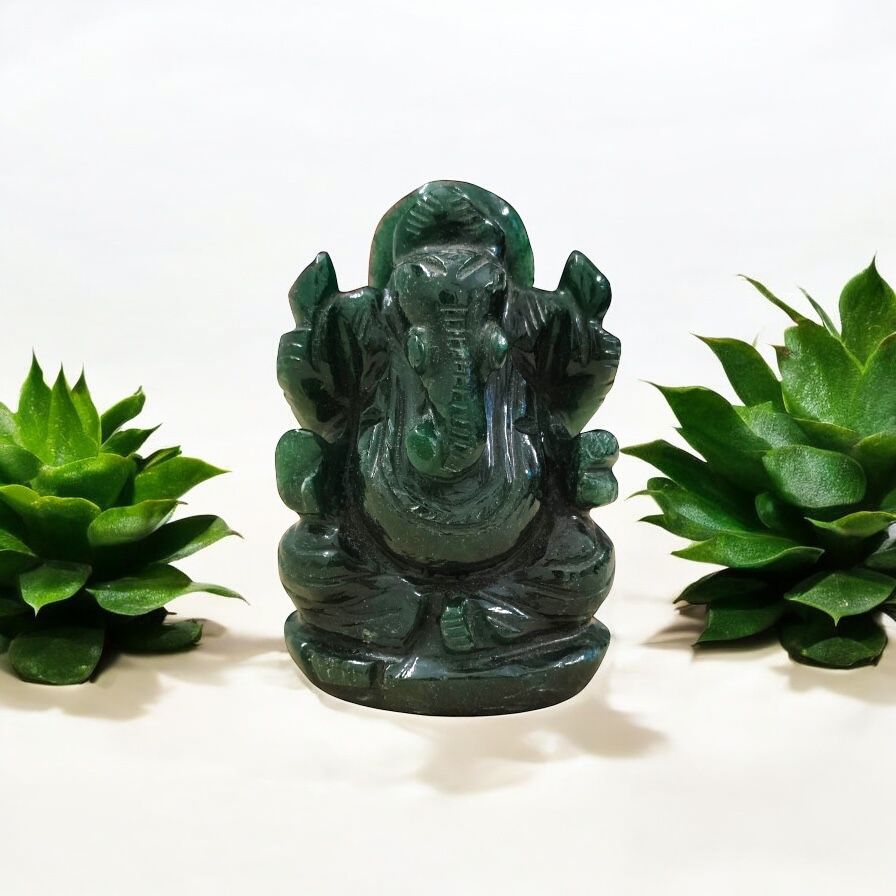 Green Aventurine Ganesha Idol - Size - 2.75 Inches