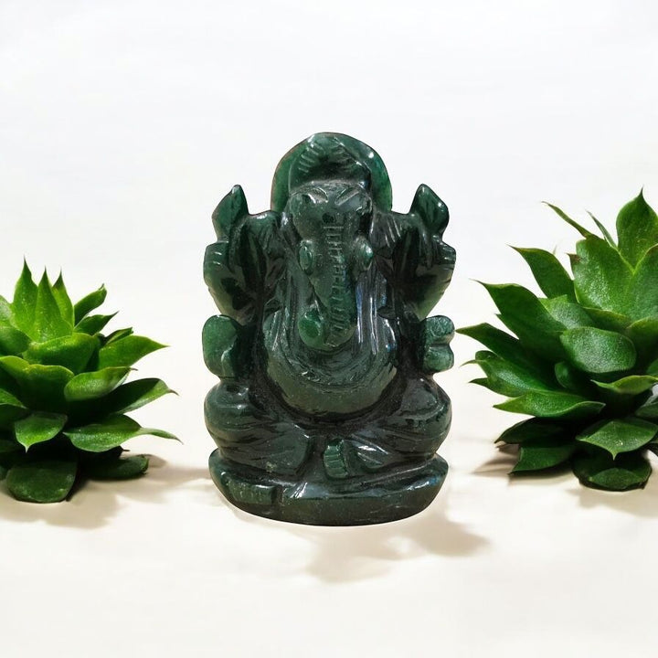 Green Aventurine Ganesha Idol - Size - 2.75 Inches
