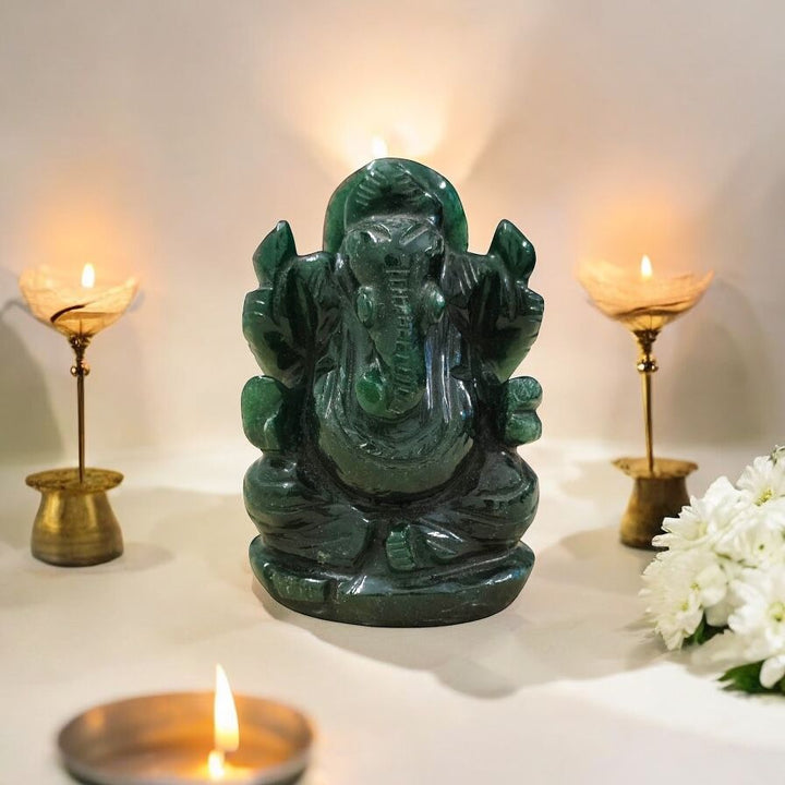 Green Aventurine Ganesha Idol - Size - 2.75 Inches