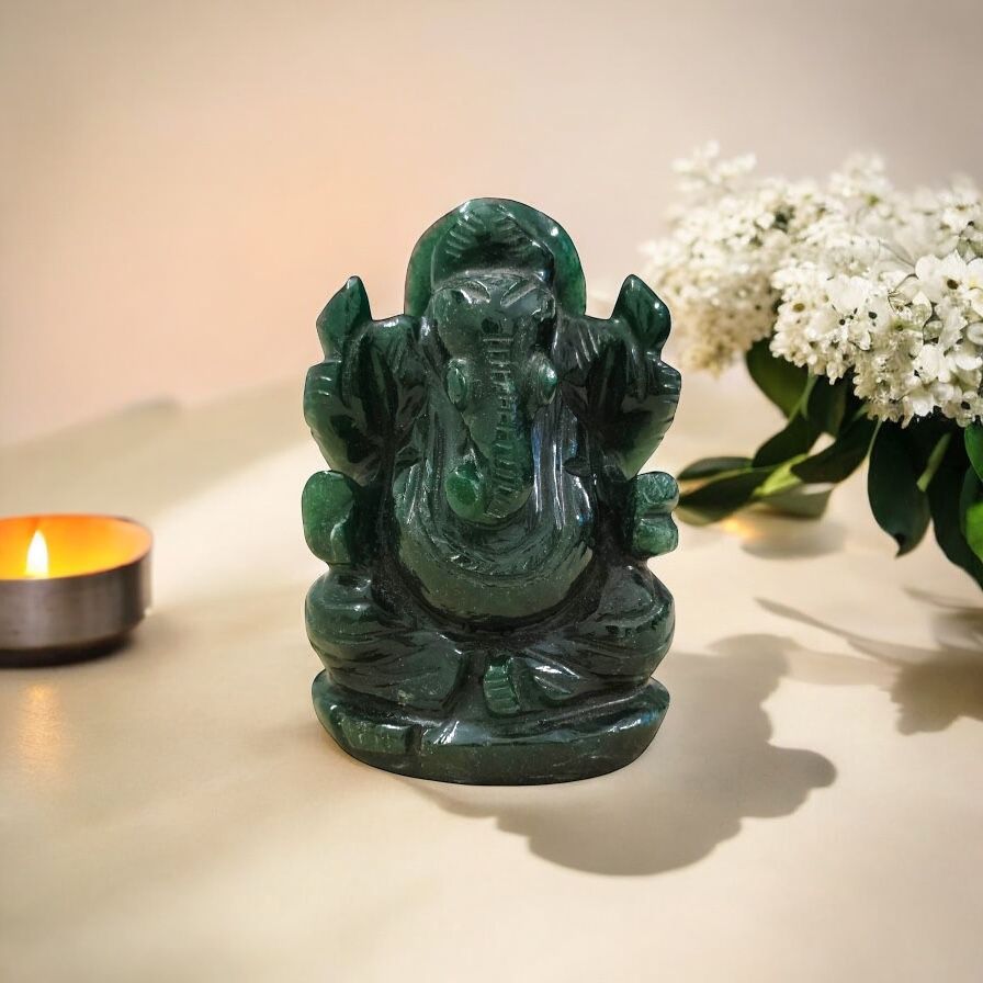 Green Aventurine Ganesha Idol - Size - 2.75 Inches