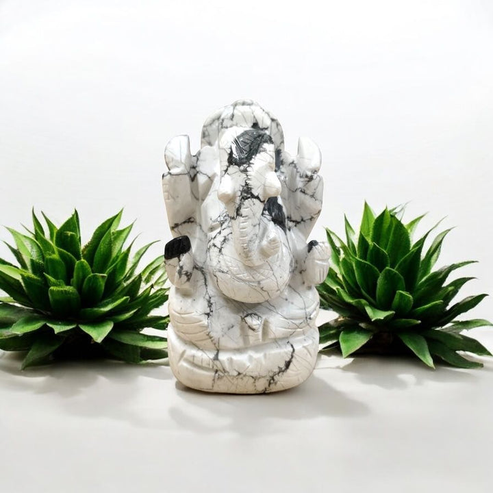 White Howlite Ganesha Idol - Size - 2.75 Inches
