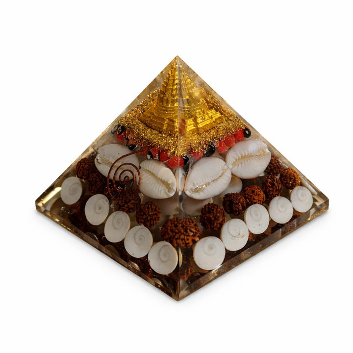 Laxmi Pyramid with Shree Yantra & Gomti Chakra | Wealth, Prosperity & Vastu Energy Pyramid for Home & Office