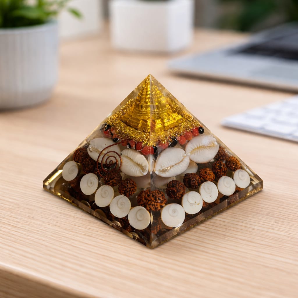 Laxmi Pyramid with Shree Yantra & Gomti Chakra | Wealth, Prosperity & Vastu Energy Pyramid for Home & Office