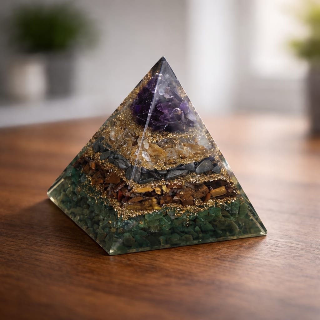 Kripa Krystals Money Magnet Pyramid | Orgonite Crystal Energy Pyramid for Wealth, Prosperity, Success & Positive Energy