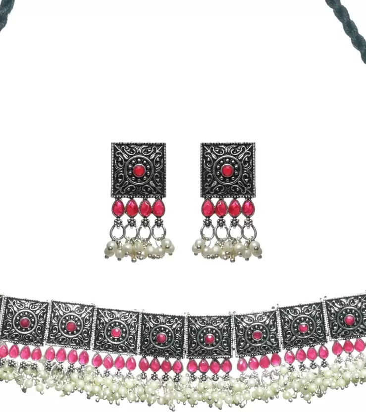 Tribal Bloom Oxidised Necklace Set