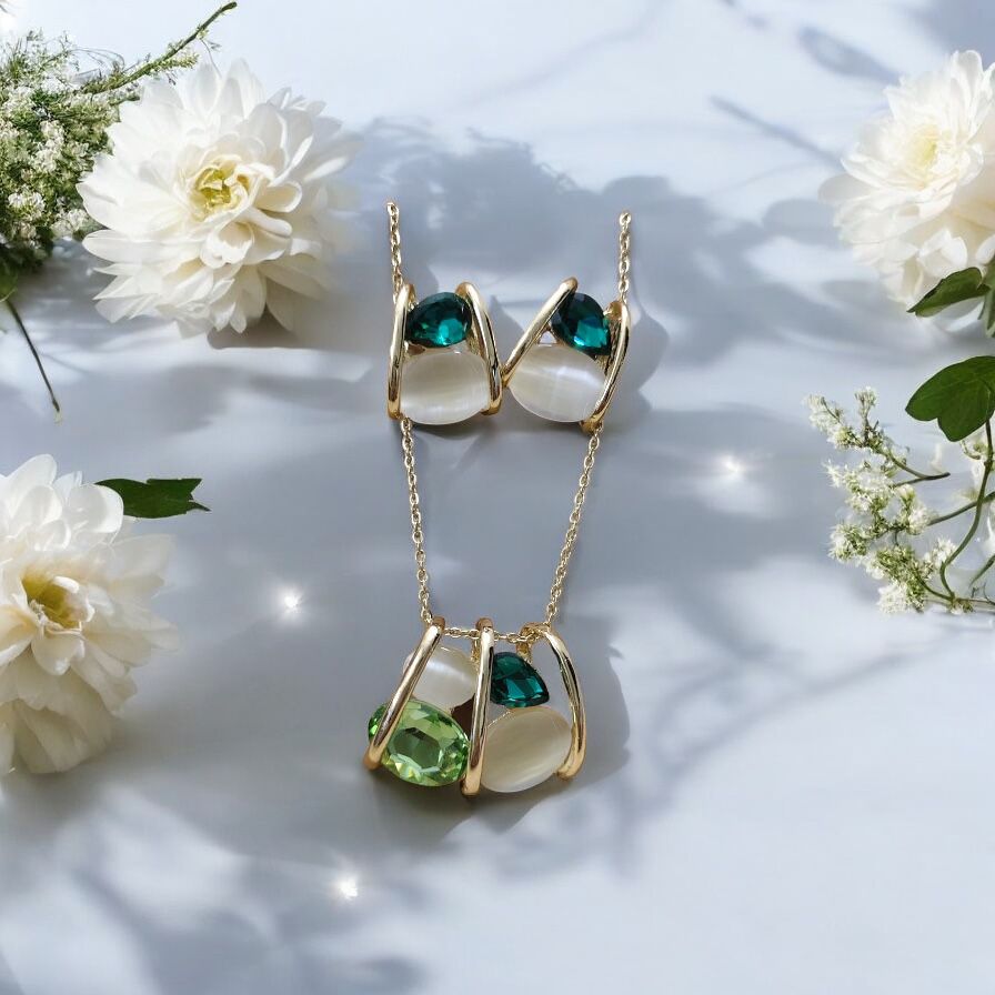Gem Nest Pendant & Stud Set