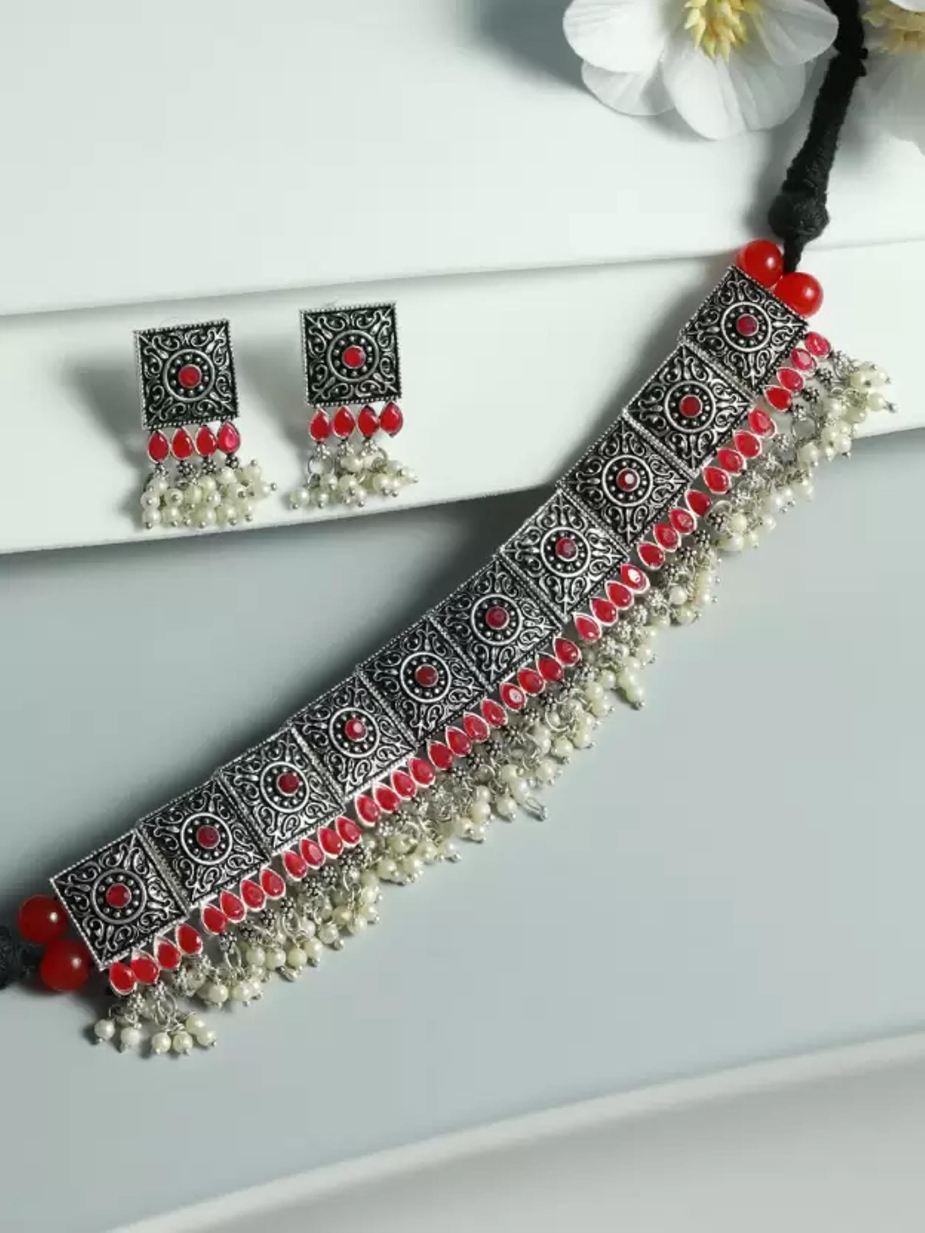 Tribal Bloom Oxidised Necklace Set