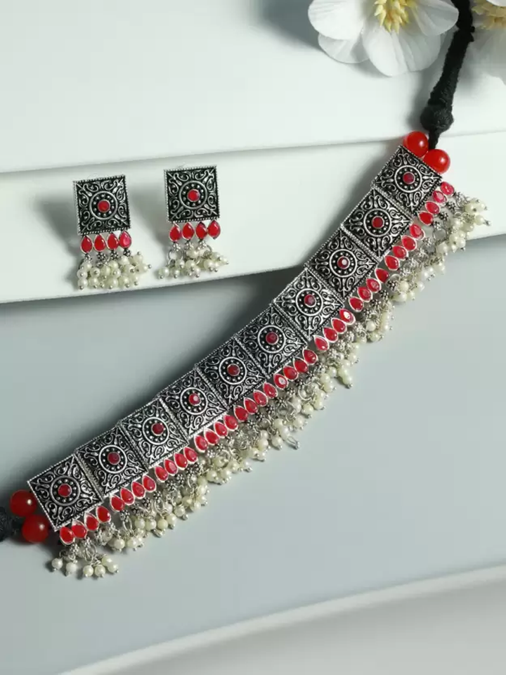 Tribal Bloom Oxidised Necklace Set