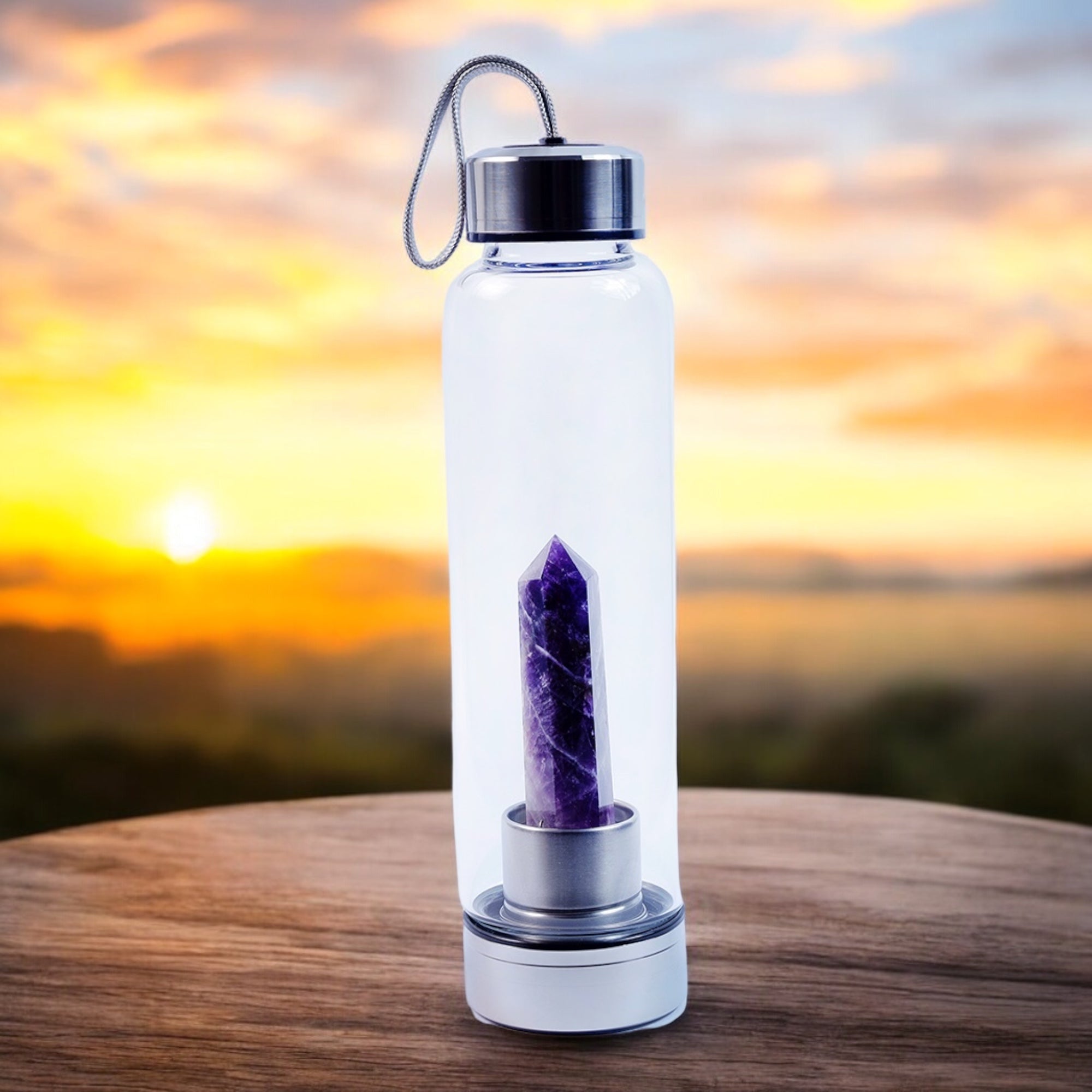 Amethyst Crystal Infused Glass Bottle