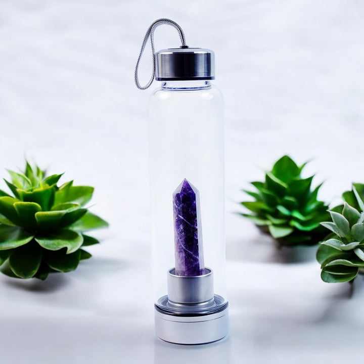 Amethyst Crystal Infused Glass Bottle