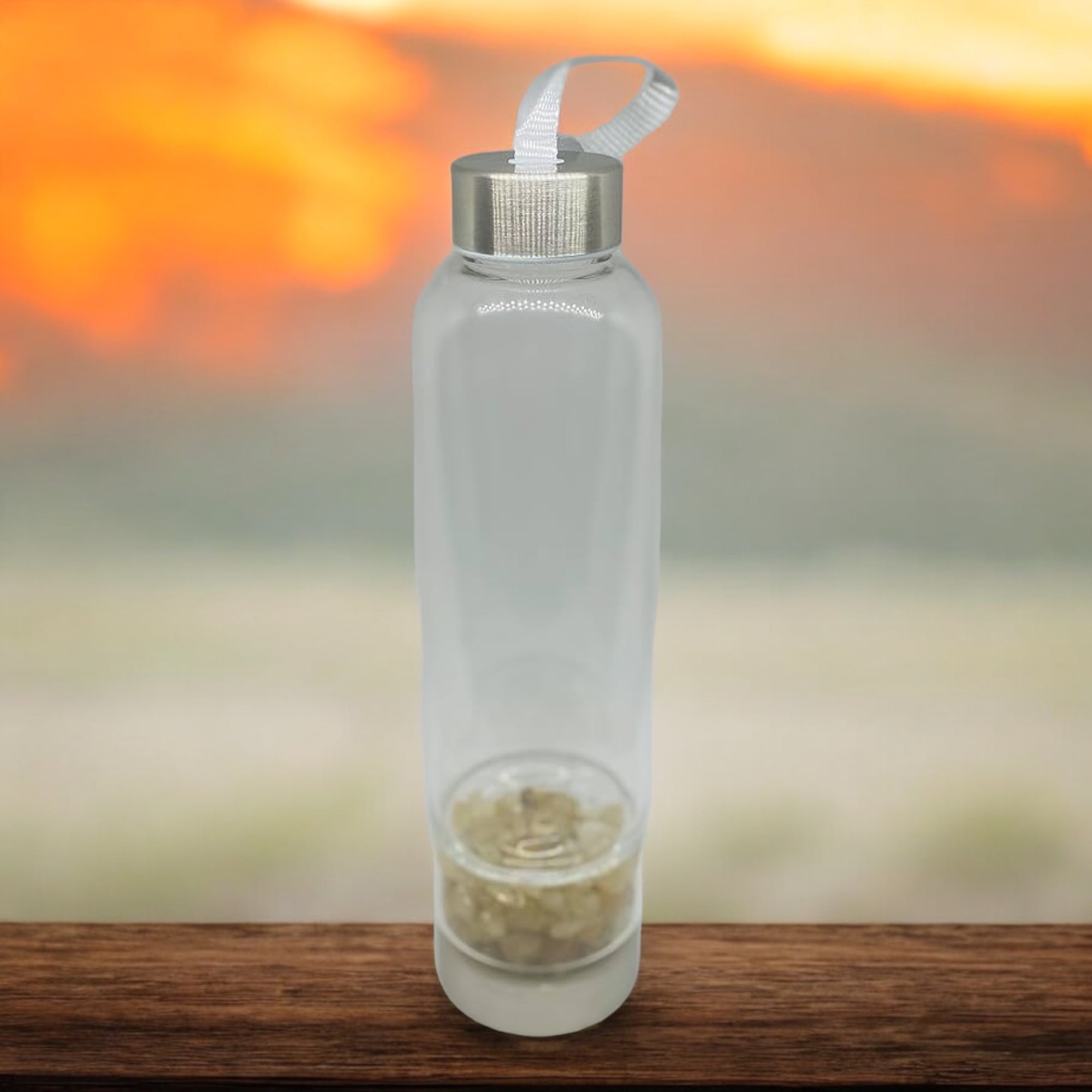 Citrine Chips Crystal Infused Glass Bottle