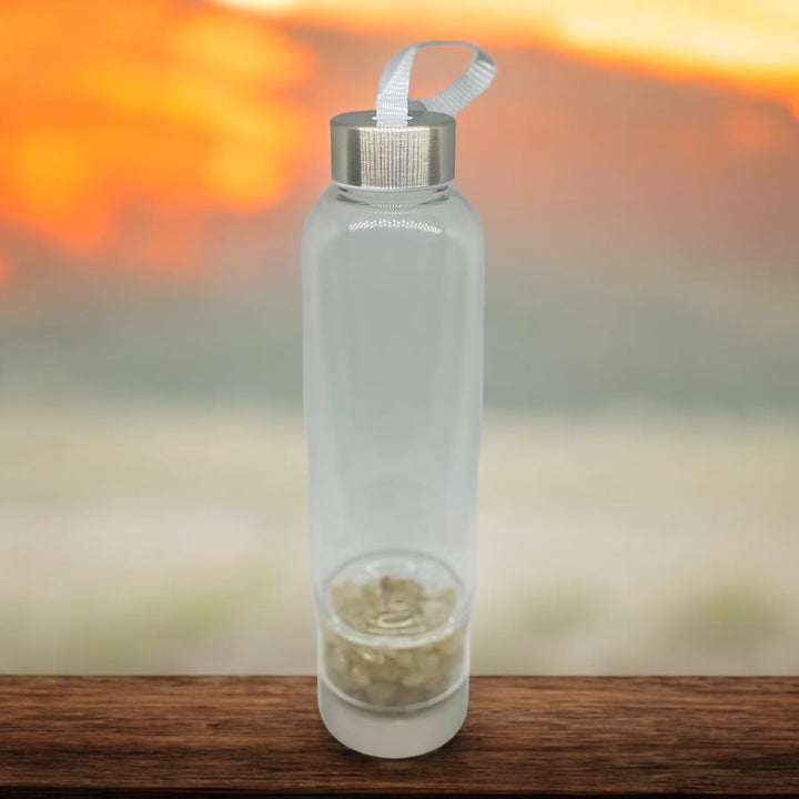 Citrine Chips Crystal Infused Glass Bottle
