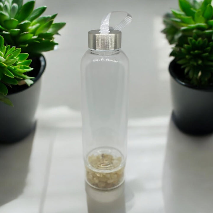 Citrine Chips Crystal Infused Glass Bottle