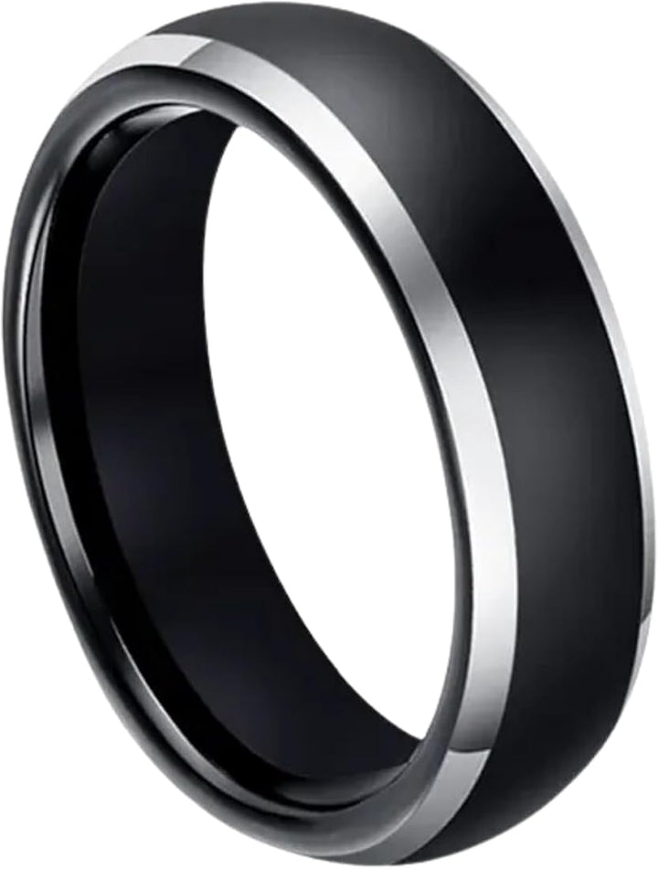 Men’s Classic Black Tungsten Carbide Ring with Silver Edge