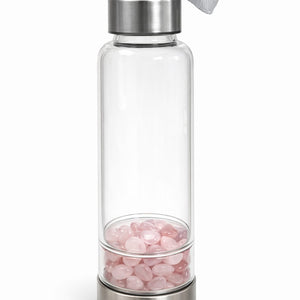 Kripa Krystals Rose Quartz Tumble Crystal Water Bottle | Natural Healing Crystal Infused Bottle for Love, Calmness & Emotional Balance