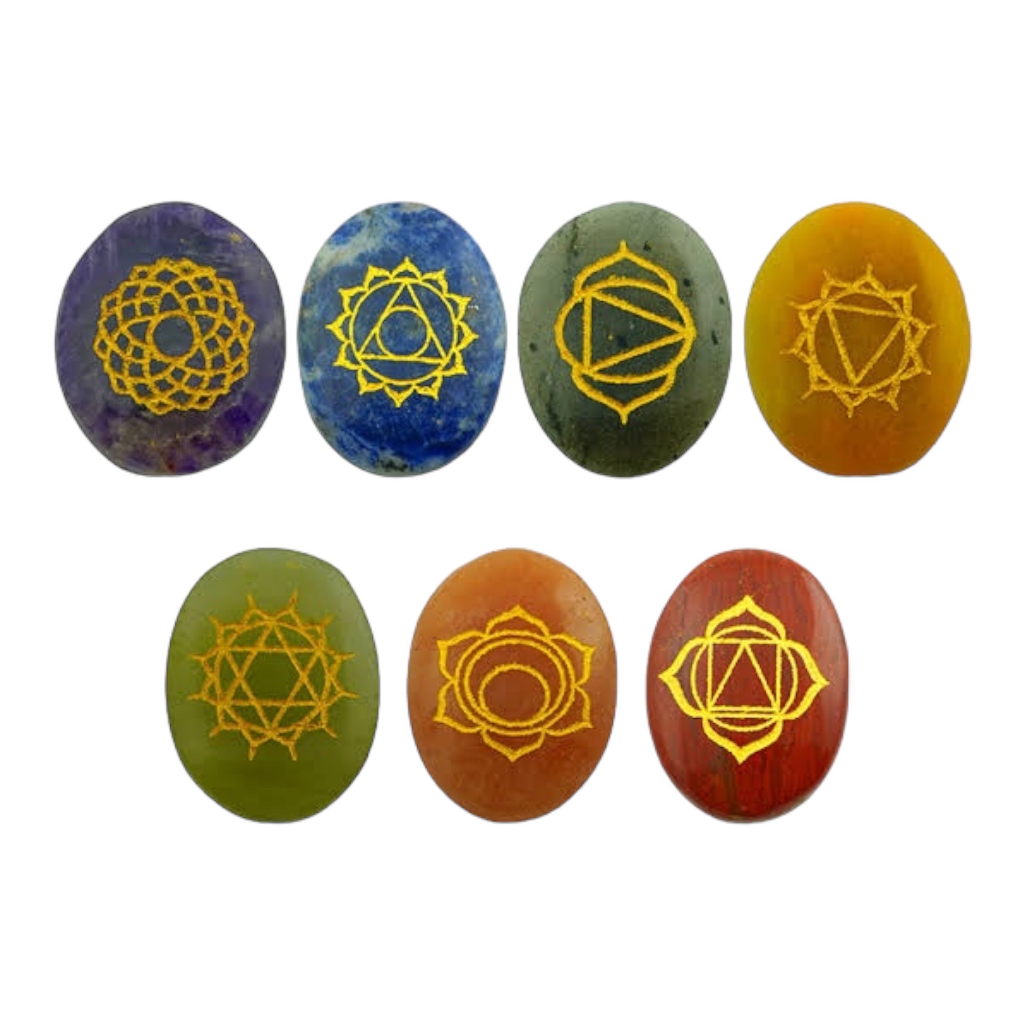 Meditation Seven Chakra Engraved Palm Stone Set