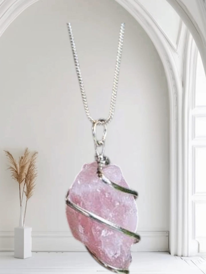 Raw Rose Quartz Wire-Wrapped Pendant