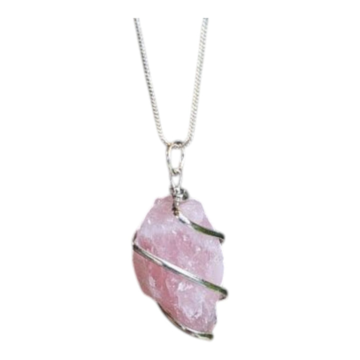 Raw Rose Quartz Wire-Wrapped Pendant