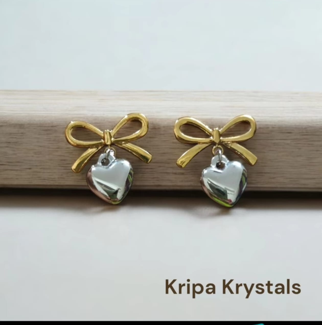 Bow & Heart Charm Earrings – Duo-Tone Studs